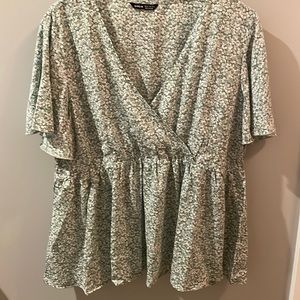 Shein 2XL green floral blouse